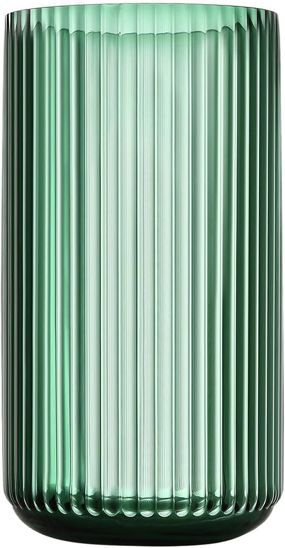 Large Cylinder Ribbed Green Glass Flower Vase for Farmhouse Dining Table Centerpieces Decor