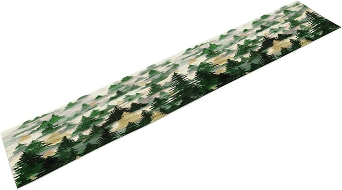 Watercolor Green Pine Trees Table Runner, Forest Woodland Tabletop Scarf Home Kitchen Holiday Decor, Seasonal Farmhouse Rustic Dining Decorations Party Supply 13 X 90 Inch