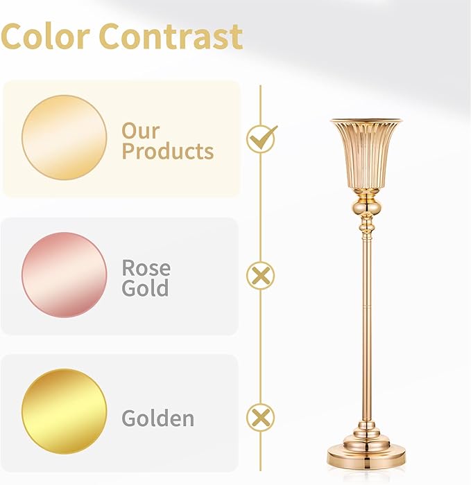 NUPTIO Metal Versatile Trumpet Vase, 26.7'' H x 6.2'' W x 5.7'' D, Gold, Set of 2, Ideal for Wedding, Events, and Home Decor