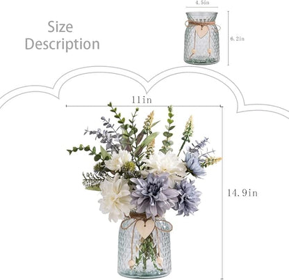 Silk Flowers in Vase, Artificial Flowers with Vase Fake Flowers Arrangement Faux Dahlia for Decoration Table Centerpiece (Dahlia)