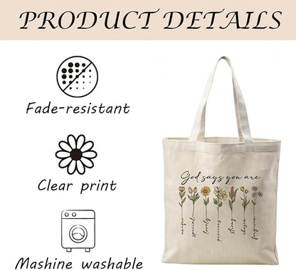 Aesthetic Canvas Tote Bag, Floral Pattern, Medium Size, Female, Eco-friendly, Double-sided Design