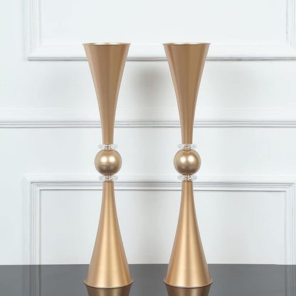 Efavormart 2 Pack | 27" Gold Crystal Embellishment Trumpet Table Centerpiece, Reversible Plastic Flower Vase