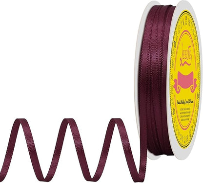 Double Face Wine Red Satin Thin Ribbon 1/8 inch X 50 Yards Polyester Wine Red Ribbon for Gift Wrapping Very Suitable for Weddings Party Hair Bow Invitation Decorations and More