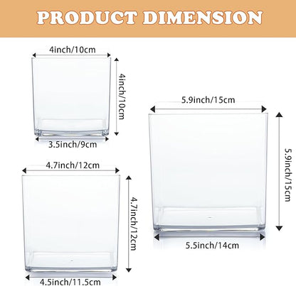 Acrylic Cube Vases Set of 3, Clear Square Vases, Shatterproof Flower Vase Decorative Centerpiece for Home, Wedding, 4”+5”+6”