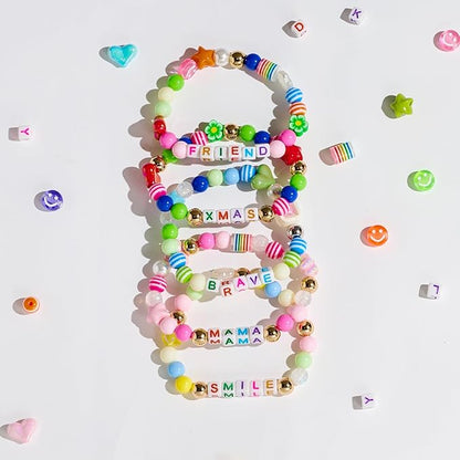 Bead Bracelet Making Kit-600PCS Beads for Friendship Bracelet Making Kit Multicolor Bead Letter Alphabet Stars Heart Ojo Pony Beads for DIY Necklace Jewelry Accessories Christmas Gift for Kids Girls