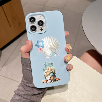 60 Pcs Holographic Seashell Stickers, Iridescent Conch Shell & Starfish Vinyl Decals, Waterproof Glittering Aesthetic Stickers for Scrapbooking, Journaling, Water Bottle, Laptop, Phone Case Decor