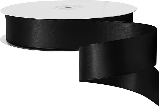 LIUYAXI Black Double Faced Satin Ribbon, 1" X Continuous 25 Yards, Ribbons Perfect for Gift Wrapping Wedding Bouquet Decor DIY Craft Bow Making & Other Projects