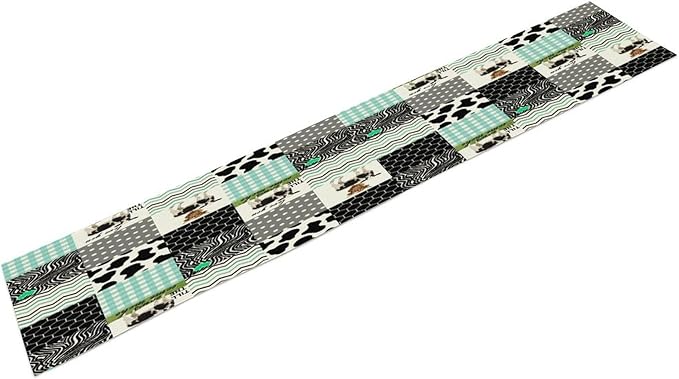 Cute Cow Print Table Runner,Farm Animals Honeycomb Plaid Stripes Cowhide Pattern Tablecloth Burlap for Hotel Indoors Outdoor Dining Room Kitchen Table Decor, 13x90in