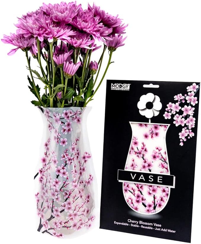 MODGY Expandable Flower Vase Plastic Decorative Modern Vases for Flowers Centerpieces Dining Table Decor Living Room Bathroom Wedding Office, Cherry Blossom