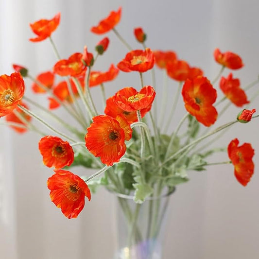 ASTRYAS Poppy Artificial Flowers, 8Pcs Silk Poppies Fake Faux Flowers for Decoration Silk Bouquet,for Wedding, Home, Party Decoration,Table Centerpiece Arrangement(Orange Red, 8pcs)
