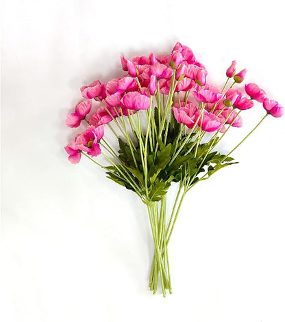 ATFL Hot Pink Poppy Flowers Artificial for Wedding Decorations,12 Pcs Fake Faux Silk Poppies Bulk for Home Decor Table Centerpieces Floral Arrangement (23.5‘’, Hot Pink)