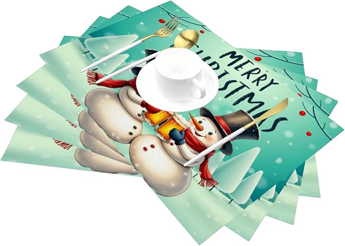 PVC Placemats Set of 1 Wipeable Table Mats Washable Heat Resistant Non Slip Vinyl Dining Table Mat for Kitchen Indoor Outdoor Patio Farmhouse Place Mats Christmas Snowman Beer Decorative
