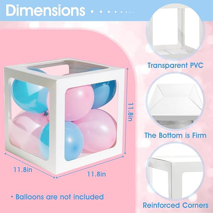 Ledido Baby Boxes with Letters for Baby Shower Decorations, 4 pcs Clear Baby Balloon Boxes Blocks for Baby Shower Decor with Letters for Boy Girl Gender Reveal Decorations Backdrop Party (White)