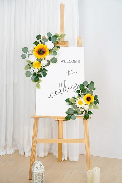 WEIERYUE(Pack of 2 Artificial Flowers Decorations,Artificial Arch Backdrop Garlandfor Ceremony Party Reception Entrance Welcome Easel Door Floral Decor Wall Home Entryway Outdoor(Sunflower)