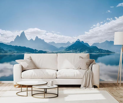 Natural Landscape Mural, Blue Sky and White Clouds Wallpaper for Decorative Wall