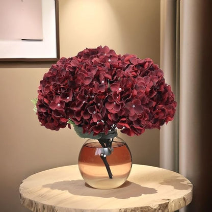 2Bouquets Artificial Fake Flowers Plants Silk Hydrangea Arrangements Wedding Bouquets Decorations Plastic Floral Home Kitchen Garden Party Festival Bar DIY (Dark Red,5 Flower Heads)