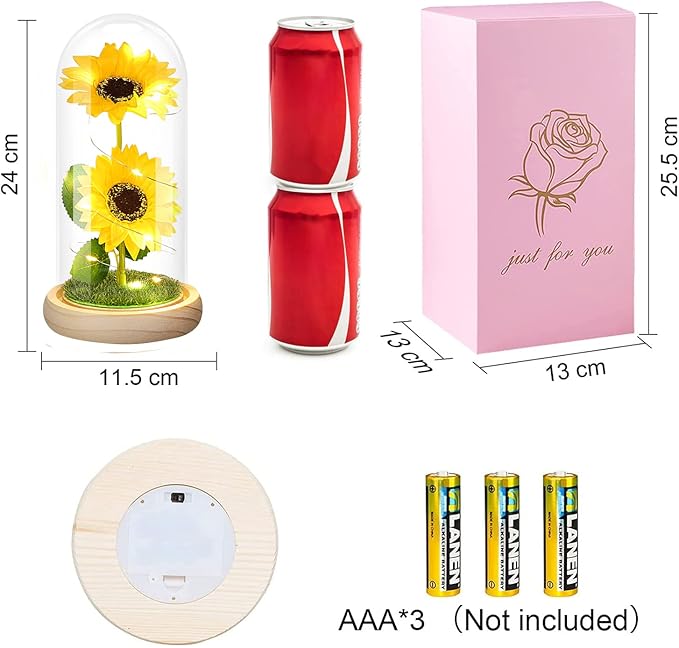 QUNPON Womens Gifts for Christmas Flowers Gifts for Mom Women,Birthday Gifts for Women, for Grandma Sister Girlfriend Her Wife,Sunflowers Galaxy Glass Flower Gifts for Valentines Day