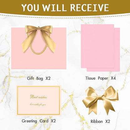 JMANNI Gift Bag, Medium Gift Bags with Tissue Paper, 2Pcs Gift Bags Medium Size with Handle and Bow Ribbon for Any Birthday,Weddings, Mothers Day & Special Occasion 11''x7.87''x4''(Pink-White)