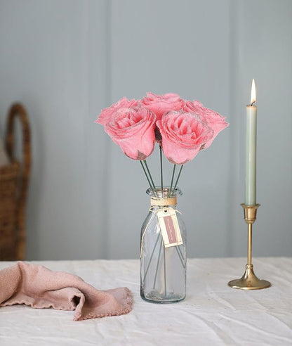 30PCS Glitter Roses Fake Peach Flowers Artificial Roses with Stems for Wedding Bouquet Party Christmas Home Decor(Peach with Silver Glitter)