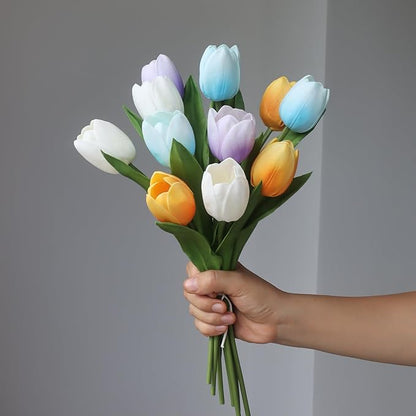 Buart Summer-Colors Tulip Flowers Artificial Luxury Big Tulip Valentine's Day Mother's Day Easter Home Kitchen Wedding Decorations(11pcs)