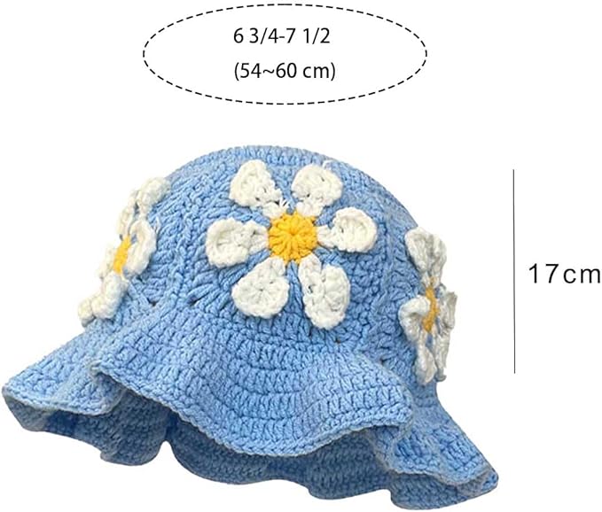 Crochet Bucket Hat for Women Flower Knit Hat Hollow Out Foldable Cap Hats