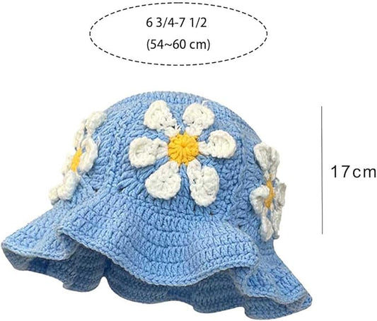 Crochet Bucket Hat for Women Flower Knit Hat Hollow Out Foldable Cap Hats