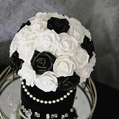 [25PCS] Isquene Black Roses Artificial Flowers with Long Stem Real Touch Fake Foam Roses for Decoration DIY Wedding Bouquets Centerpieces Bridal Shower Mothers Day Party Flower Arrangements Home Decor