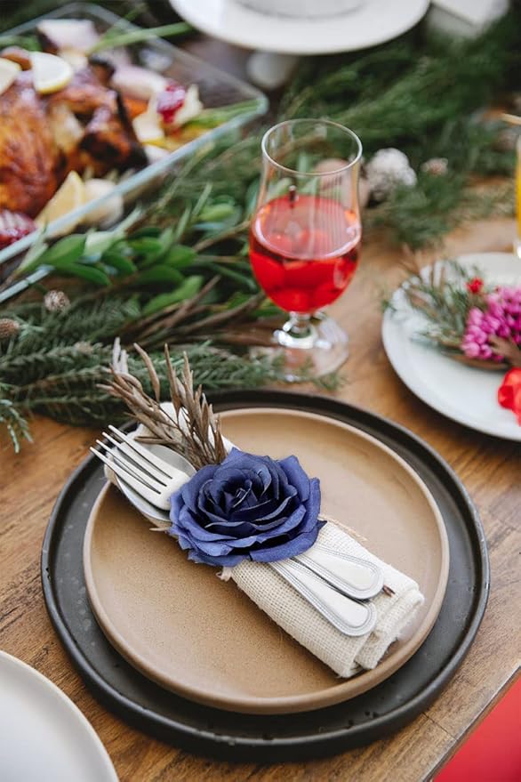Artificial Rose Flower 12Pcs Navy Blue Rose Fake Rose Silk Rose Real Looking Fake Flowers with Stems for DIY Wedding Bouquets Tables Centerpieces Floral Arrangements Festival Decoration