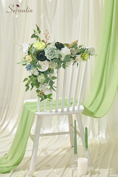 Serwalin Artificial Silk Flowers Green, Fake Flowers Stems for DIY Wedding Bouquets, Baby Shower Centerpieces, Cake Decor, Birthday Party & Home Decor