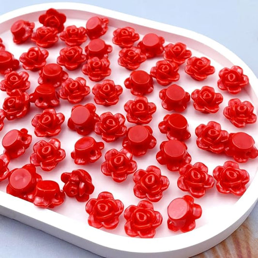 200pcs Acrylic Rose Flower Beads Candy Color Flat Back Spacer Beads Loose Pastel Colorful Decor for DIY Crafts Jewelry Making Bracelet Necklace Earrings(Red)