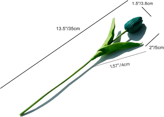 Mandy's Artificial Tulips 20 Stems Teal PU Faux Flowers for Thanksgiving and Christmas Decorations Wedding Home Decor 13.5 Inch
