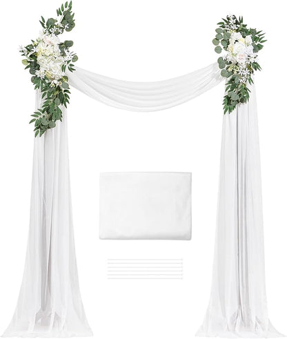 VEVOR Artificial Wedding Arch Flowers Kit, White Wedding Arch Flowers with Drapes Kit (Pack of 3) - 2 Pcs Floral Arrangement, 1 Pcs Sheer Drapes, for Ceremony Bouquets Reception Backdrop Decoration