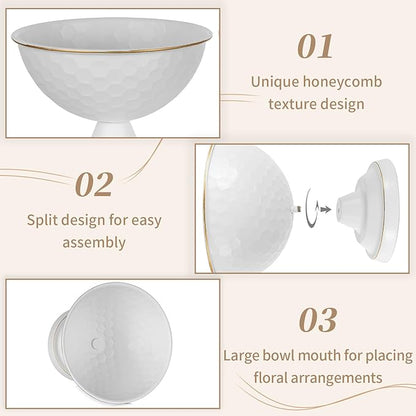 Sziqiqi White Urn Vase for Wedding Centrepiece: 5.5in Small Vases for Table Decoration Set of 2 - White Vintage Pot for Artificial Flower Arrangement - Metal Unique Honeycomb Vase for Birthday Party