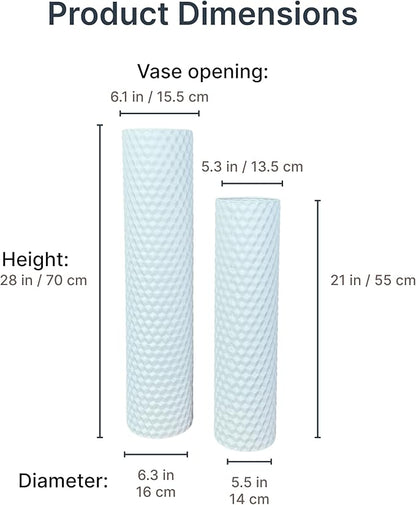 Leewadee White Tall Floor Vase, Set of 2 Decorative 24/19″ Large White Vases from Metal for Home Decor Living Room, Style with Pampas Grass for Modern, Vintage, Rustic or Farmhouse Room Decor