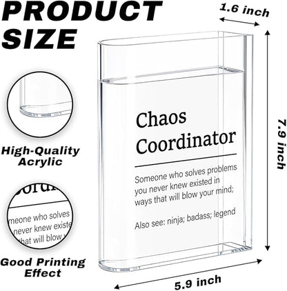 Chaos Coordinator Bosses Day Gifts for Women Men Manager Funny Office Decor for Women Wooden Acrylic Book Flower Vase National Boss Day Decorations Gifts for Leader HR Manager Bookshelf Desk Decor