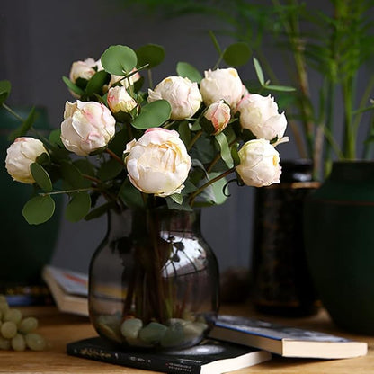 2 Bouquets Peonies Artificial Flowers, Vintage Peonies 18pcs White Fake Flowers for Home Decoration Wedding Decoration Bride Bouquet Silk Peonies for Flowers Crafts Floral Arrangement (White)