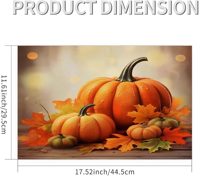 Thanksgiving Fall Pumpkin Placemats Set of 6 PVC Vinyl Non Slip Table Mats Heat Resistant Place Mats Washable Wipeable Dining Table Mat for Kitchen Decor Party Indoor Outdoor Decorative Gift