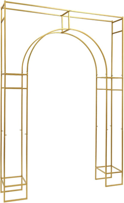 Wedding Arch Backdrop Stand, 7.9 Ft Heavy Duty Gold Metal Square Wedding Arch, 3D Floral Balloon Frame Flower Stand for Garden Indoor Outdoor Party Birthday Parties Engagements Decoration