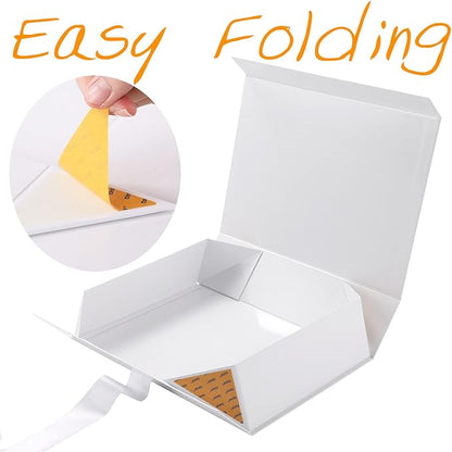 GREEN BEAN 6 Large Gift Boxes with Lids for Present 13x9.7x3.4 Inches, White Magnetic Gift Box with Ribbon, Bridesmaid Proposal Boxes, Luxury Gift Boxes (Glossy White)