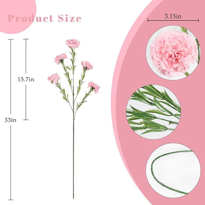 IPOPU Carnations Artificial Flowers 6PCS Fake Silk Carnations 33in Long Flowers for Tall Vases for Wedding Home Table Centerpieces Floral Arrangement(Light Pink)