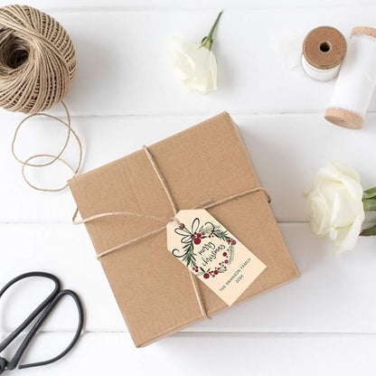 Andaz Press Personalized Christmas Holiday Season Classic Gift Tags, Merry Christmas Wreath Design, Custom Family Name and Year, for Holiday Events, Parties, and Favors, 60-Pack