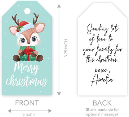 Andaz Press Christmas Holiday Season Classic Gift Tags, Merry Christmas to from Classic Favor Tags, Baby Reindeer with Santa Hat Design, for Holiday Events, Parties, and Favors, 60-Pack