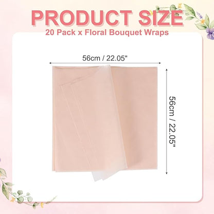 YELARXI Flower Wrapping Paper, Cotton Wrapping Flower Paper, Non-Woven Waterproof Floral Bouquet Wraps - Fitting for (Florist Supplies/Gift) 22 x 22 Inch & 20 Pack & Light Pink