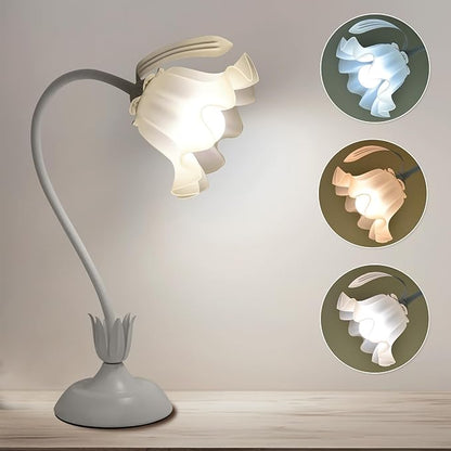 Flower Table Lamp, 3 Level Brightness Vintage Flower Reading Light with E26 Bulb, Cute Desk Lamp Bedside Lamps Lily Lamps for Nightstands Living Room Bedroom Ambient Lighting Home Decor