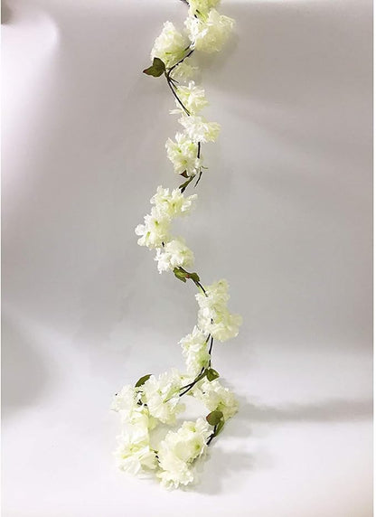 Artificial Cherry Blossom Vine Hanging Plants Faux Sakura Garland Fake Oriental Cherry Wreath Artificial Flower 5.8 FT White