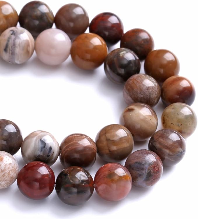 8MM 45PCS Natural Stone Petrified Wood Jasper Loose Beads for Jewelry Making DIY Bracelet
