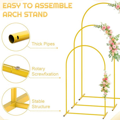 FUHSY Metal Arch Backdrop Stand and Cover Set of 3 Wedding Metal Arch Stand with Navy Blue Arch Backdrop Cover Spandex 6FT, 5FT, 4FT Stable Arch Frames for Bridal Baby Shower Birthday Party Decor