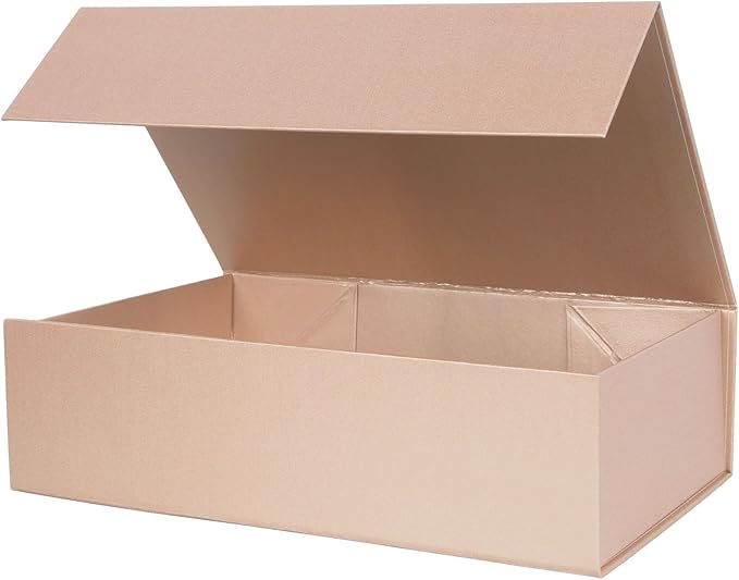 Aimyoo Gold Collapsible Gift Box with Magnetic Closure Lids 10.5x7x3 in, Medium Bridesmaid Groomsman Proposal Boxes, Rectangle Present Box for Graduation Birthday Storage (1 Pack)