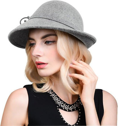 Bellady Women's Elegant Flower Wool Cloche Bucket Bowler Hat