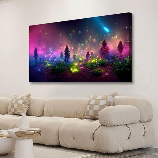 Fantastic Starry light Canvas Wall Art for Living room Office Bedroom Purple Dream Wall Art Print Paintings Modern Forest Fog Pictures Wall Decor Artwork Waterproof Ready to Hang - 20in * 40inch